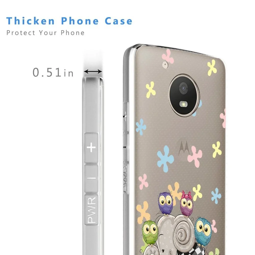 NEW Motorola Moto E4 Case Cover Clear Elephant Owl Floral